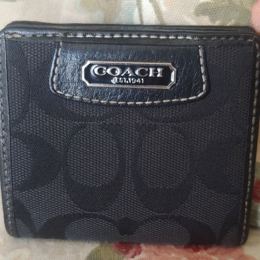Coach Signature Canvas Bifold Wallet in Black and Pink